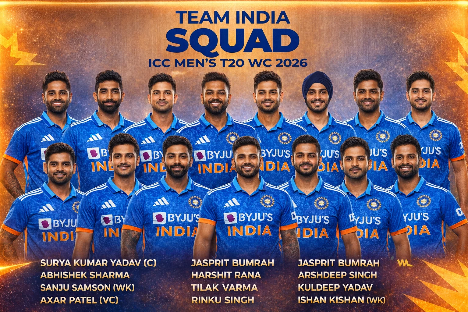 India Squad For T20 World Cup 2026