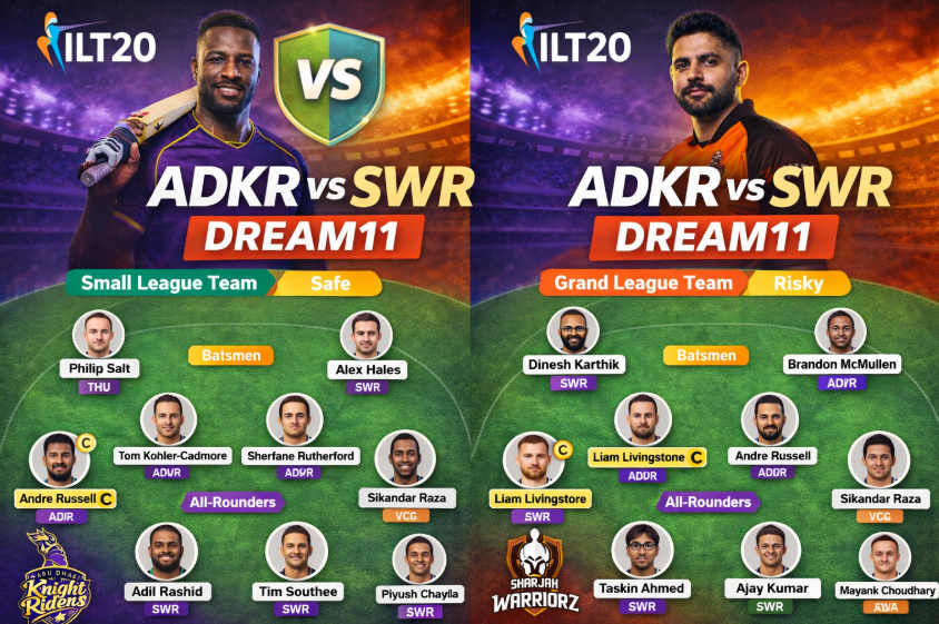 Abu Dhabi Knight Riders vs Sharjah Warriorz Dream 11 team
