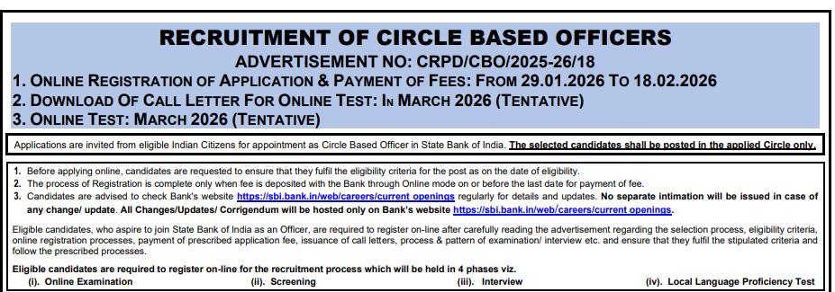 SBI CBO Recruitment 2026 Notification
