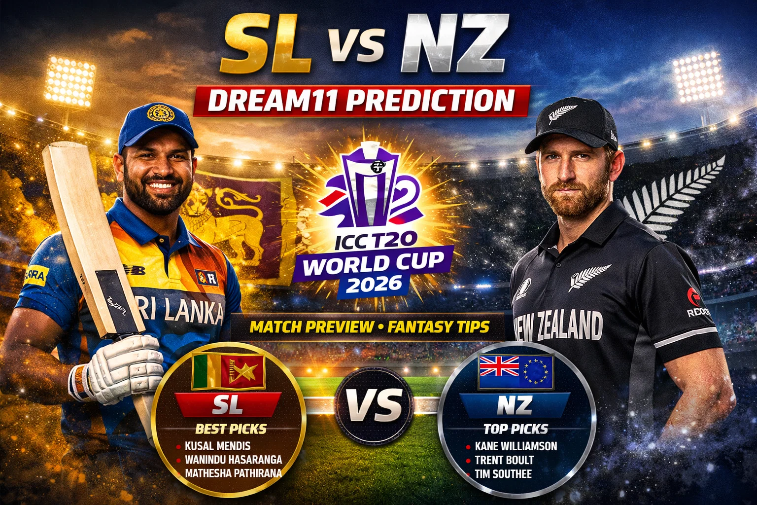 SL vs NZ Dream11 Prediction Icc T20 WC 2026