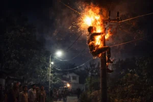 जंगली जानवर से बचने के लिए खम्बे पर चढ़ा युवक, हाई वोल्टेज करंट लगने से हुई मौत