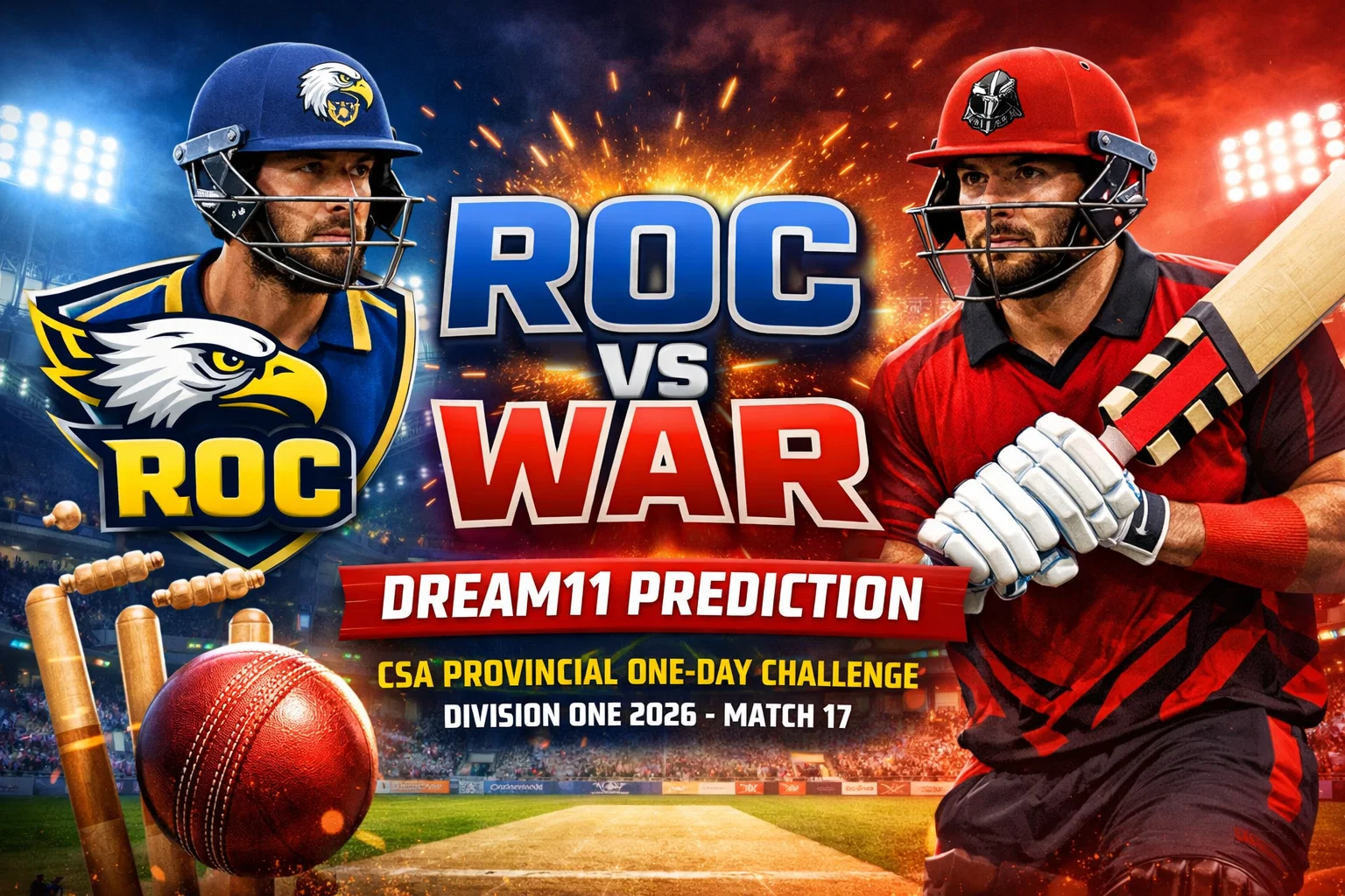 ROC vs WAR Dream11 Prediction CSA Provincial One-Day Challenge Division One 2026 Match 17