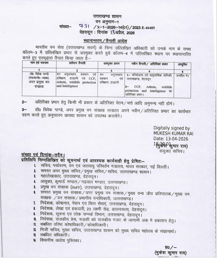 Uttarakhand IFS Transfer