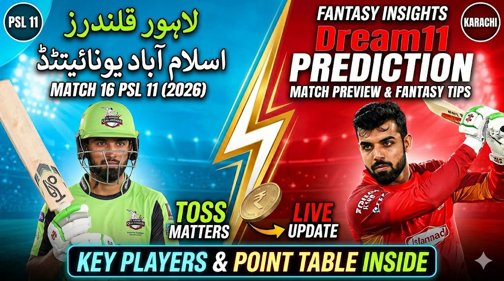 LAH vs ISL Dream11 Prediction Match 16 PSL 2026