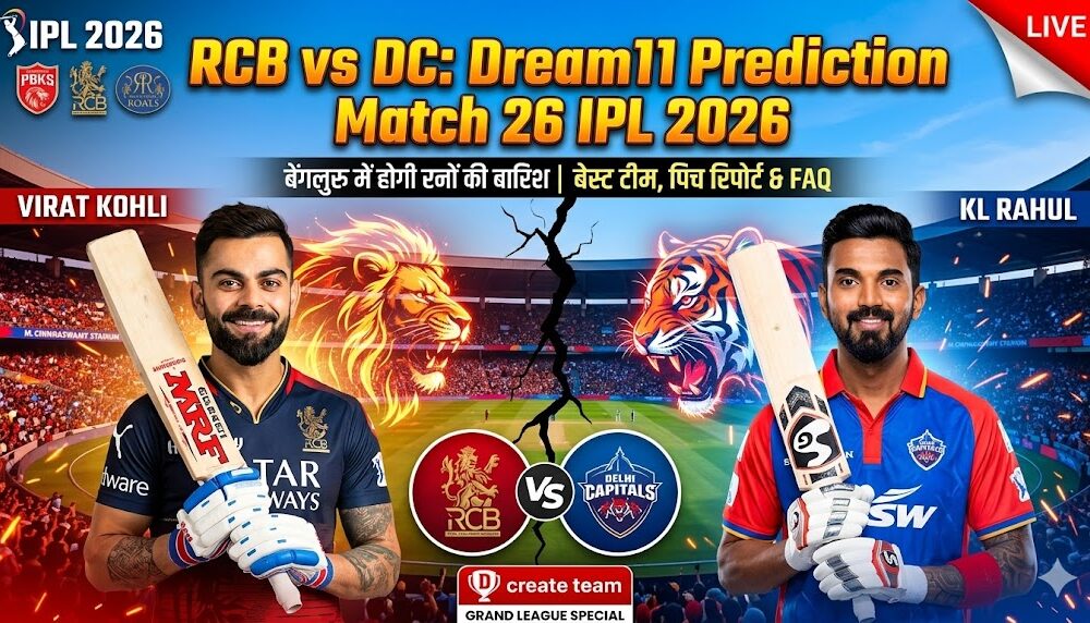RCB vs DC Dream11 Prediction Match 26 ipl 2026
