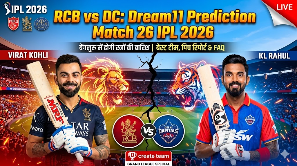 RCB vs DC Dream11 Prediction Match 26 ipl 2026