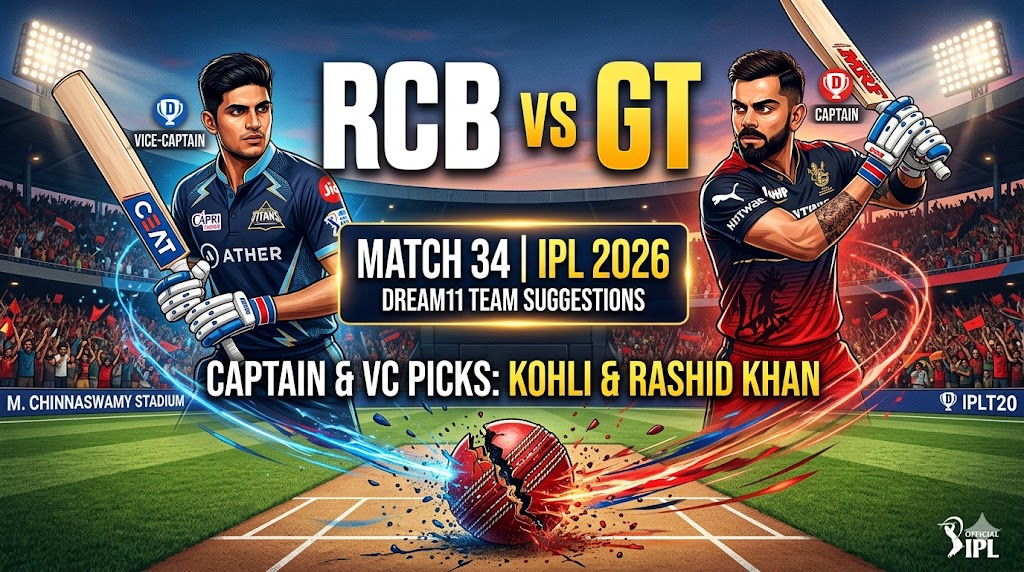 RCB vs GT Dream11 Team Match 34 IPL 2026