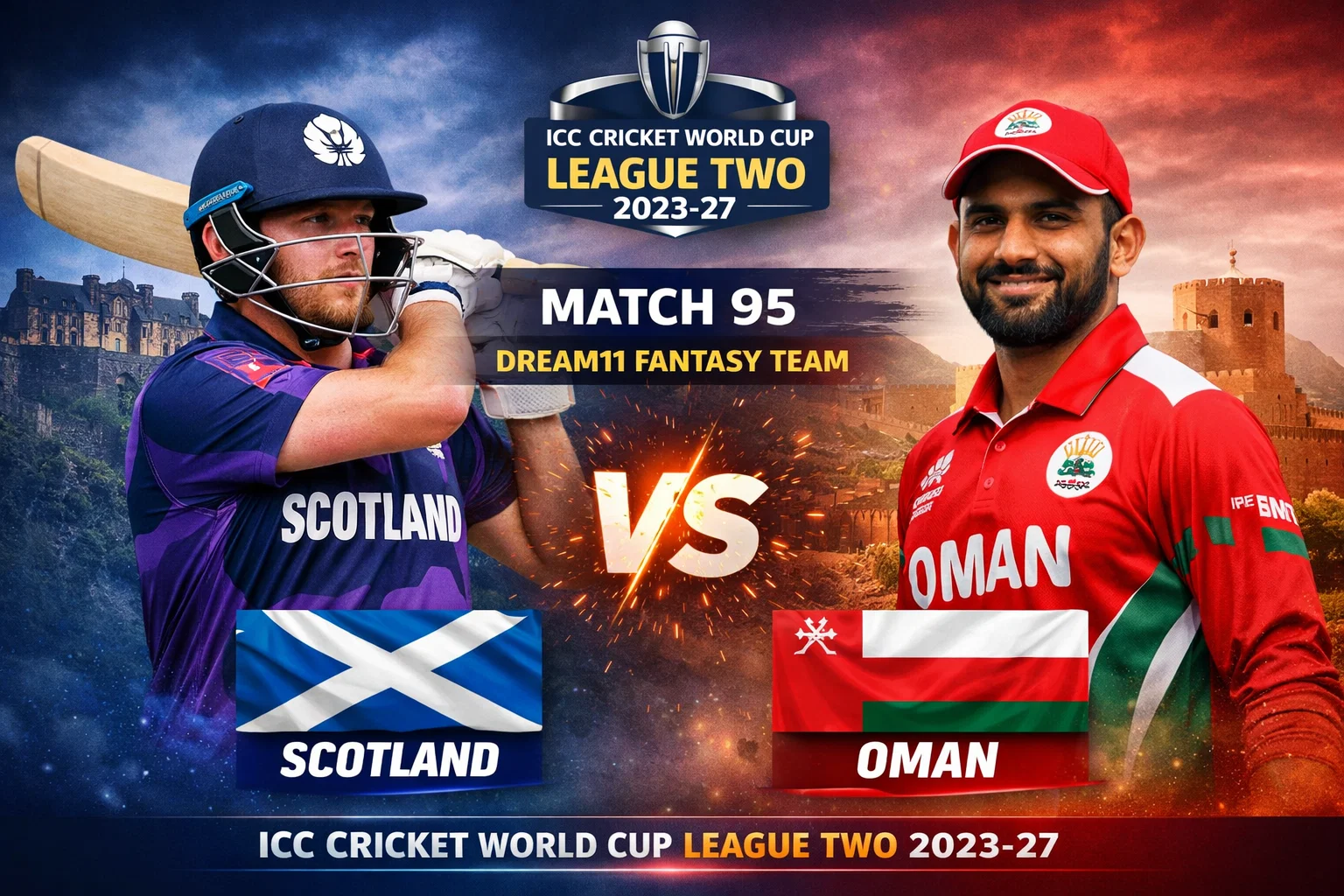 SCO vs OMAN Dream11 Team Match 95 ICC Cricket World Cup League Two 2023-27