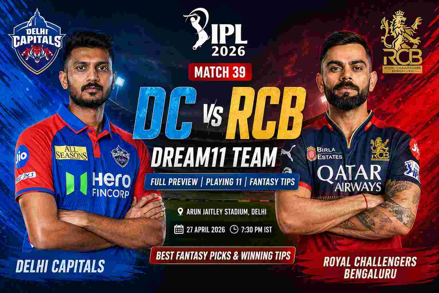 DC vs RCB Dream11 Team Match 39 IPL 2026
