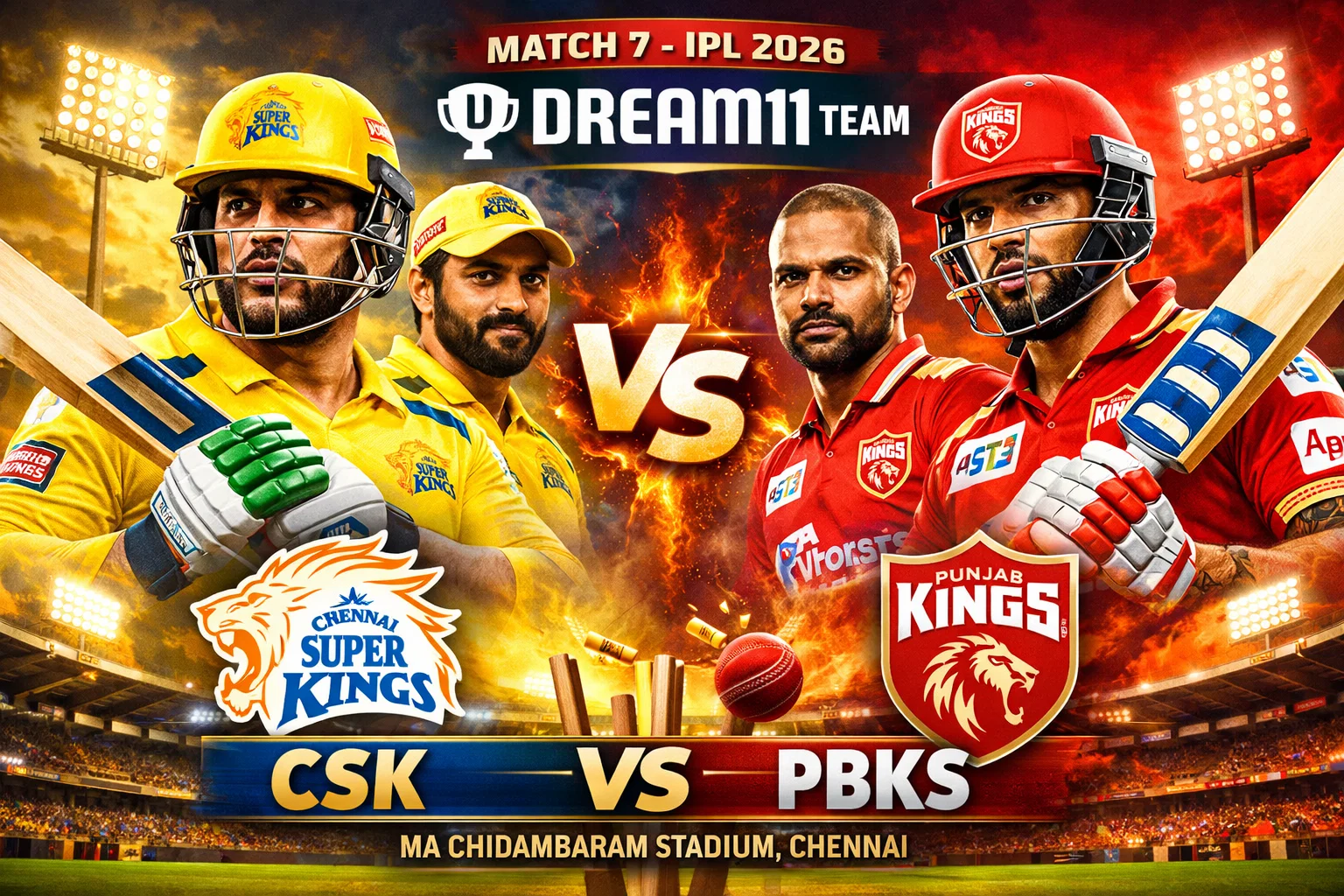सीएसके बनाम पंजाब किंग्स ड्रीम 11 टीम मैच 7 आईपीएल 2026