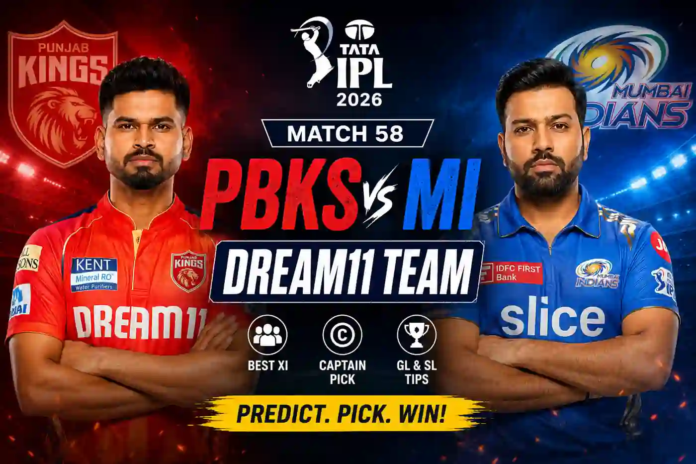 PBKS vs MI Dream11 Team IPL 2026 Match 58
