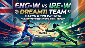 ENG-W vs IRE-W Dream11 Team Match 8 T20 WC 2026:फैंटेसी क्रिकेट प्रेडिक्शन, पिच रिपोर्ट और बेस्ट टीम..
