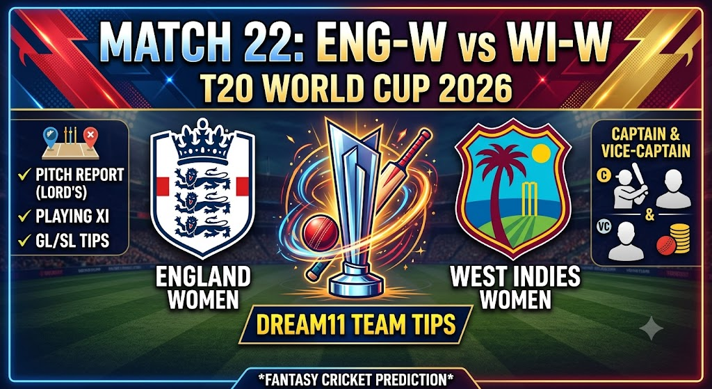 ENG-W vs WI-W Dream11 Team Match 22 T20 WC 2026