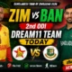 ZIM vs BAN 2nd ODI Dream11 Team Today featured thumbnail showing Zimbabwe vs Bangladesh players, Dream11 prediction, pitch report, captain choices, fantasy cricket tips and match preview for Bangladesh Tour of Zimbabwe 2026.