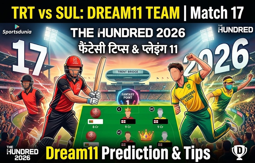 TRT vs SUL Dream11 Prediction Match 17 Pitch Report, Playing 11 & Fantasy Tips (The Hundred 2026)